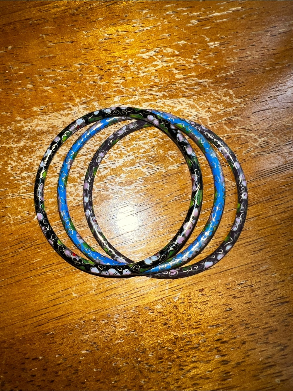 Hand-Painted Floral Cloisonné Bangle Set - Multicolor - Picture 2 of 3